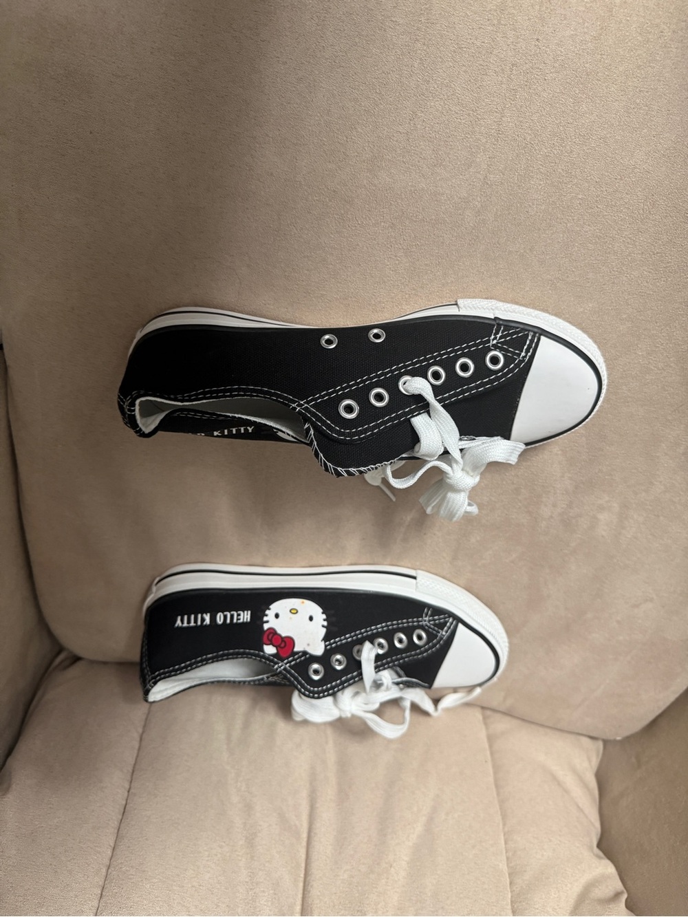 Hello Kitty Black Canvas Sneakers with White Laces and Red Bow Detail - Picture 7 of 8